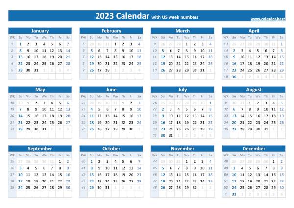 Weeks calendar 2023.