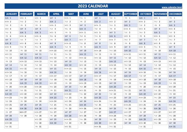 2023 yearly calendar