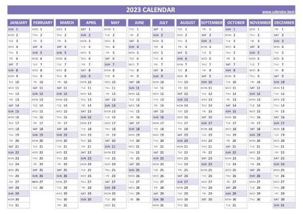 2023 yearly calendar