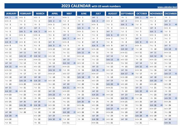 2023 calendar with week numbers