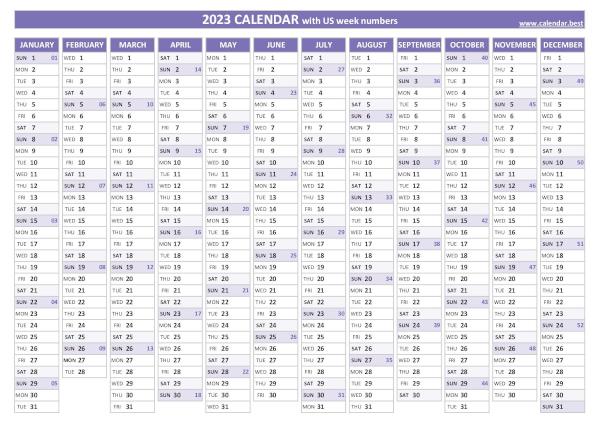 2023 calendar with week numbers