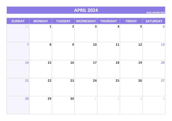 April calendar 2024