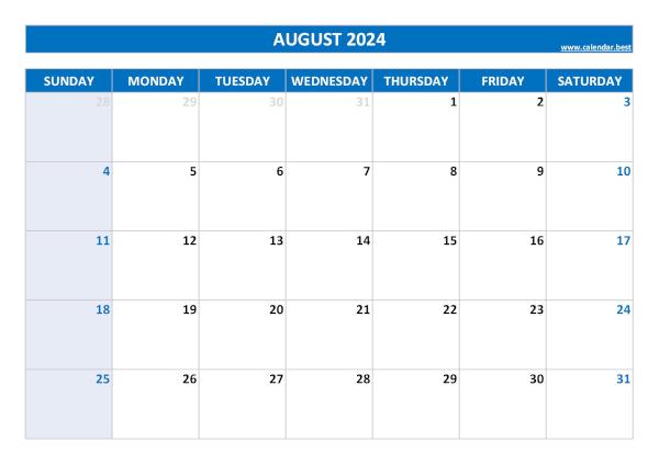 August 2024 printable calendar