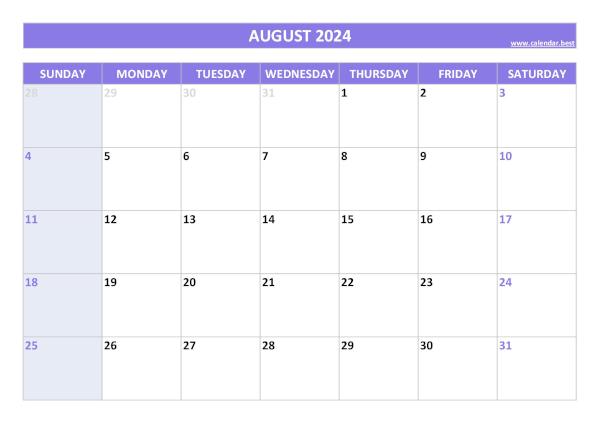 August calendar 2024 with holidays