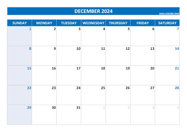 December 2024 printable calendar