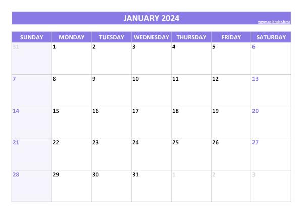 January calendar 2024