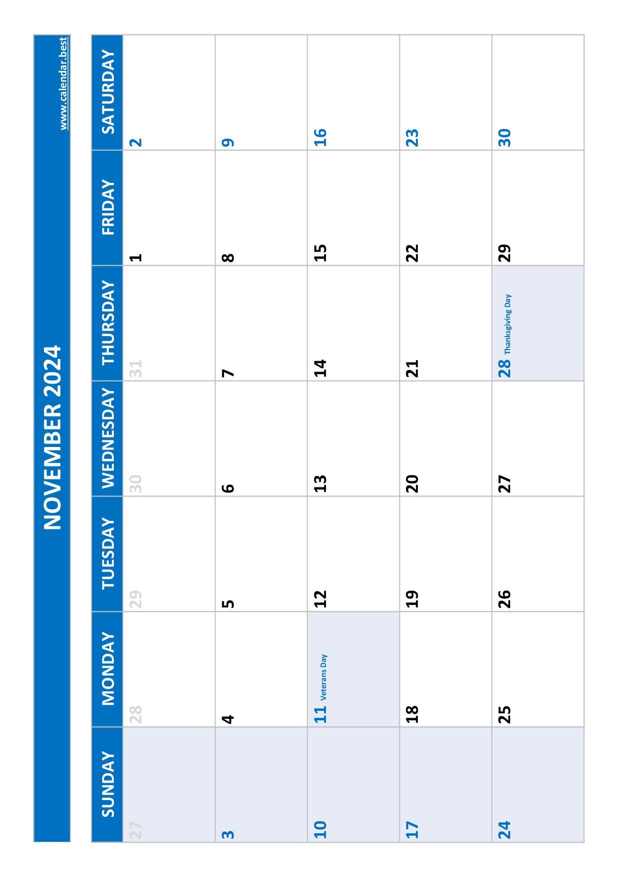 2024 November Calendars - Handy Calendars