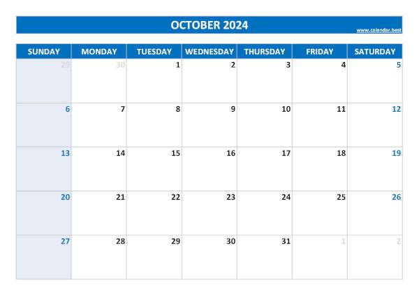 October 2024 printable calendar