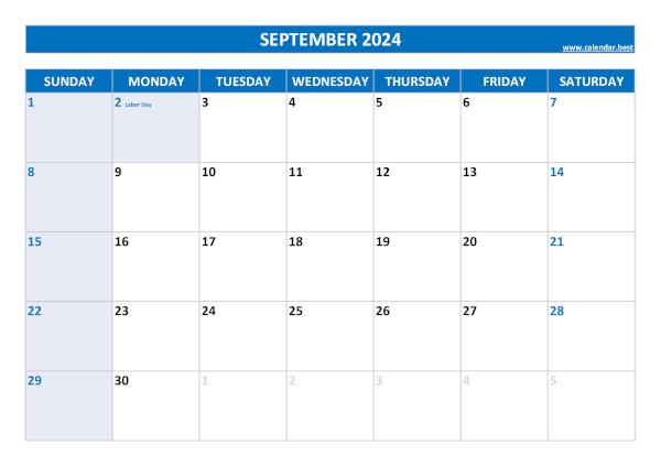 September calendar 2024 with holidays