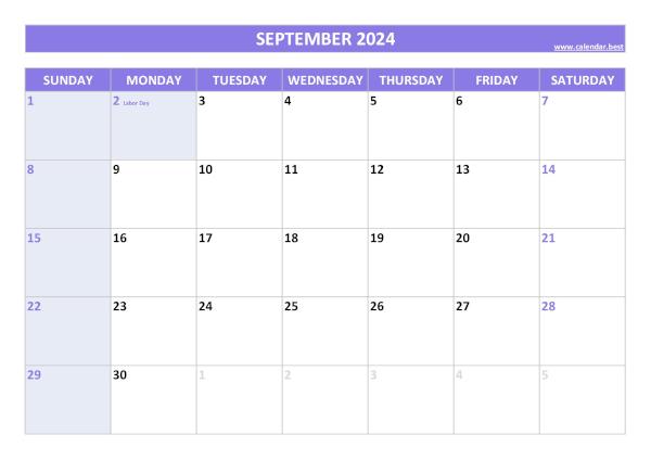 September calendar 2024 with holidays