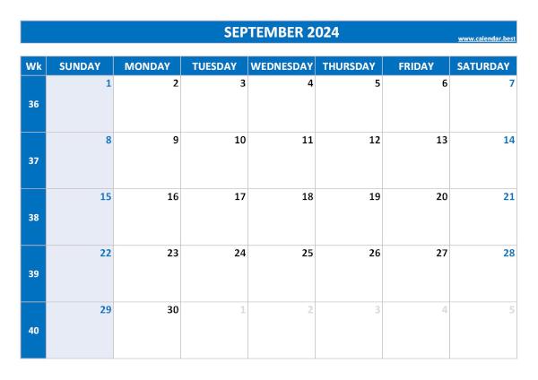September 2024 calendar with weeks
