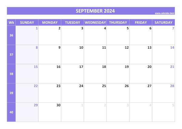 September calendar 2024 with week numbers