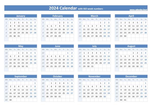 Weeks calendar 2024.