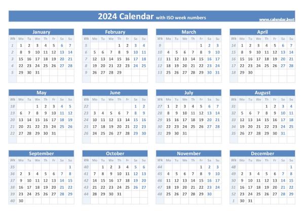 2024 calendar with week numbers (US and ISO week numbers) 2024 calendar with week numbers (US and ISO week numbers)