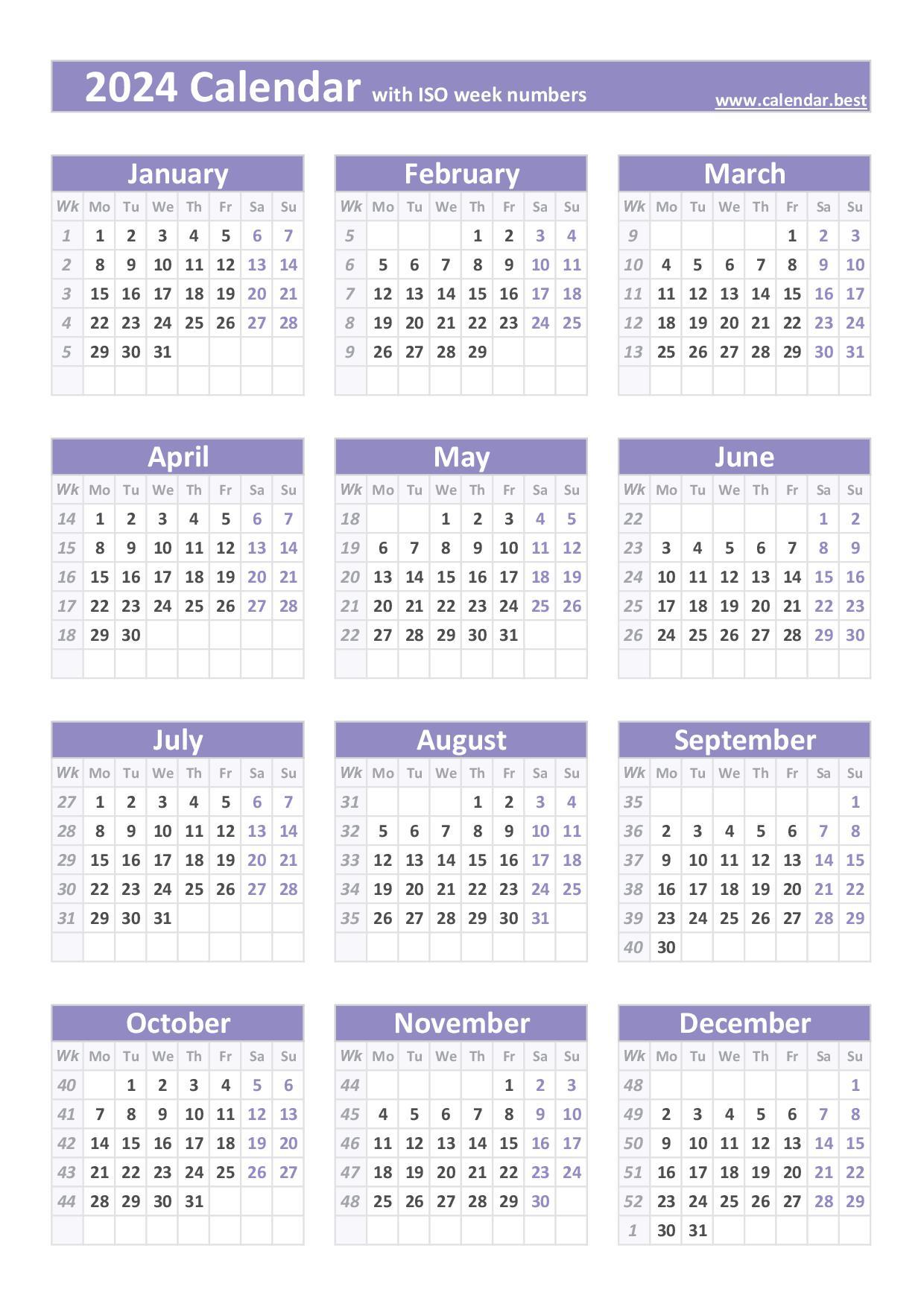 Printable 2024 Calendar With Week Numbers Free Printable August 2024