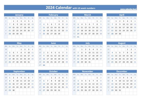 2024 calendar with week numbers (US and ISO week numbers) 2024 calendar with week numbers (US and ISO week numbers)