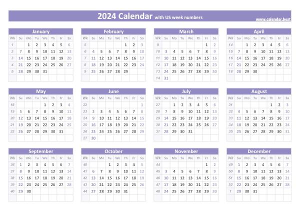 2024 calendar with week numbers.