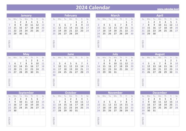 Calendar 2024 With Writing Space etti nollie