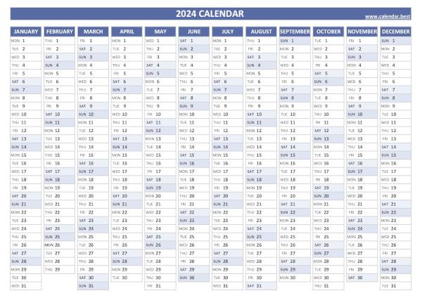 2024 calendar, blue template
