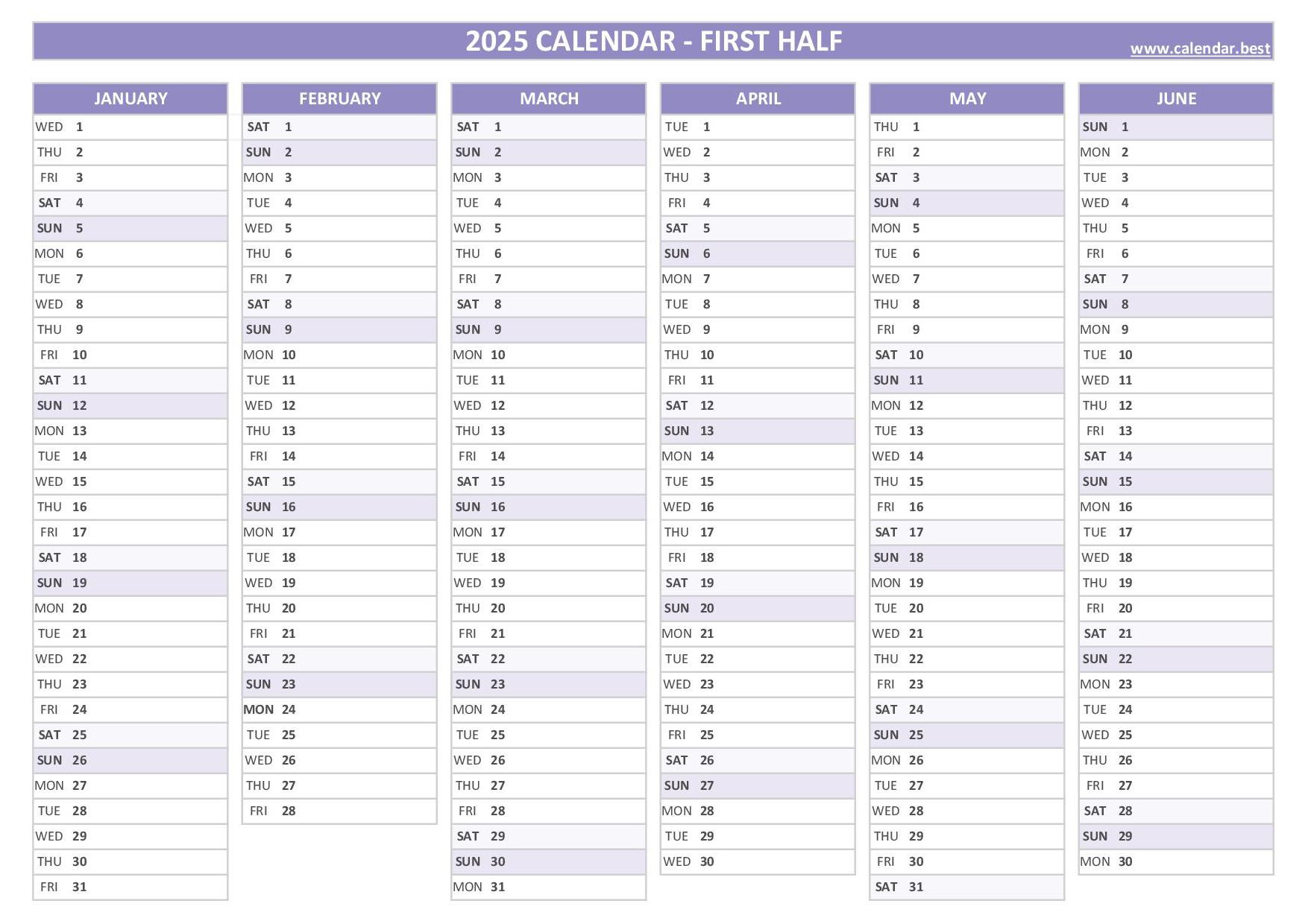 Half Yearly Calendar 2025 Tate Zuzana
