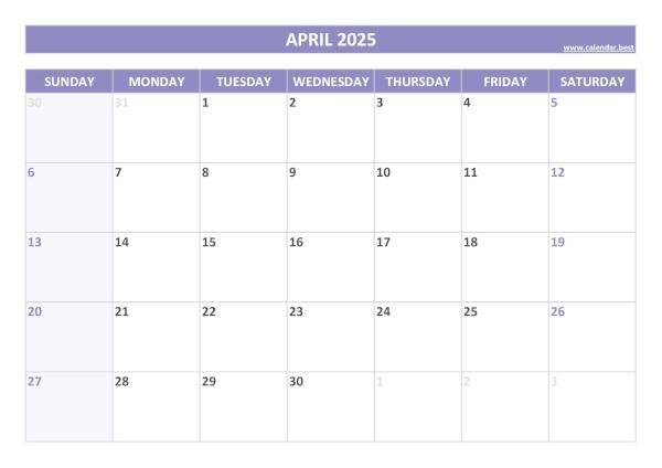 April 2025 calendar printable with federal holidays, free download, purple template April calendar 2025 with holidays