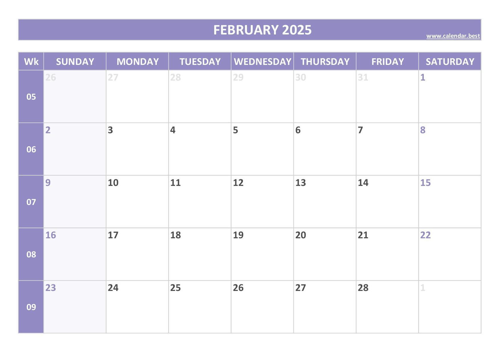 February 2025 calendar -Calendar.best