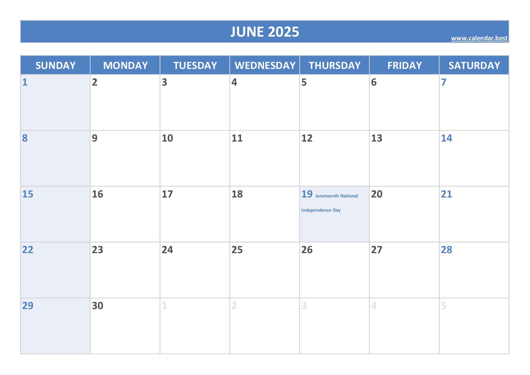 June 2025 calendar -Calendar.best