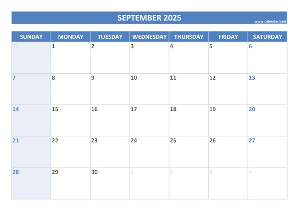 September 2025 printable calendar