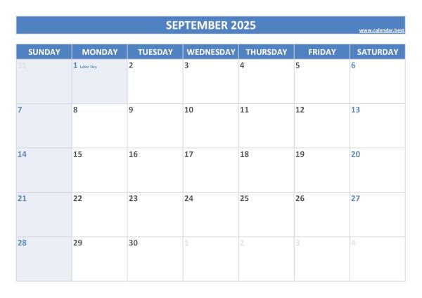 September 2025 calendar with holidays