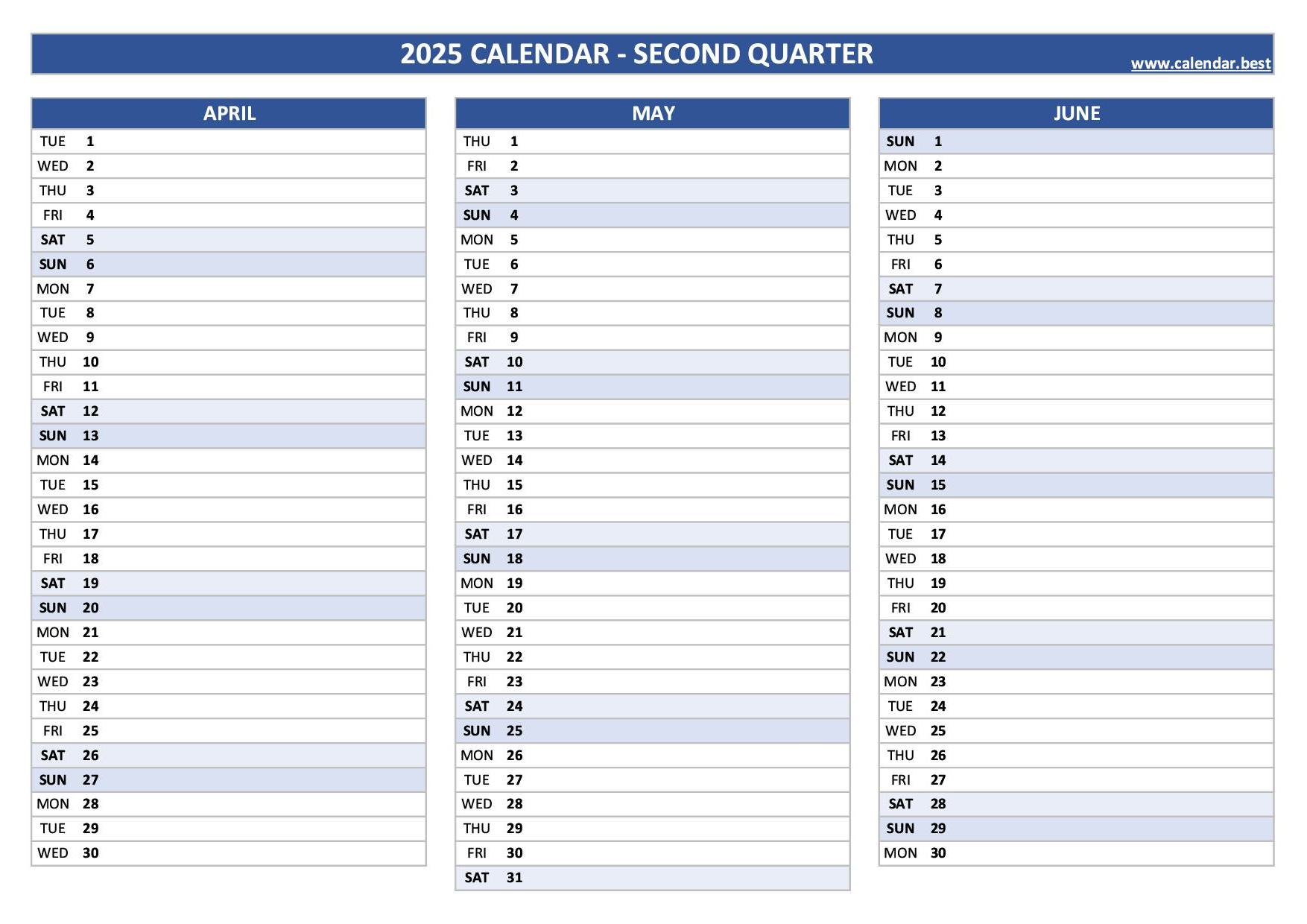 2025 quarterly calendar to print