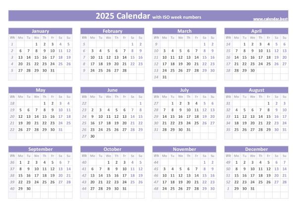 2025 calendar with week numbers (US and ISO week numbers)