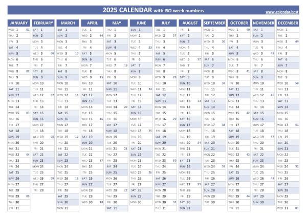 2025 calendar with week numbers