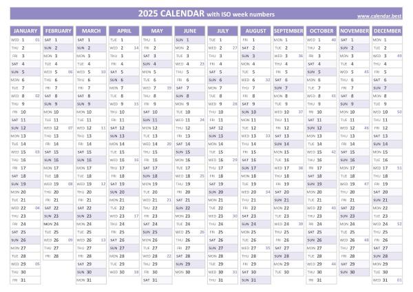 2025 calendar with iso week numbers