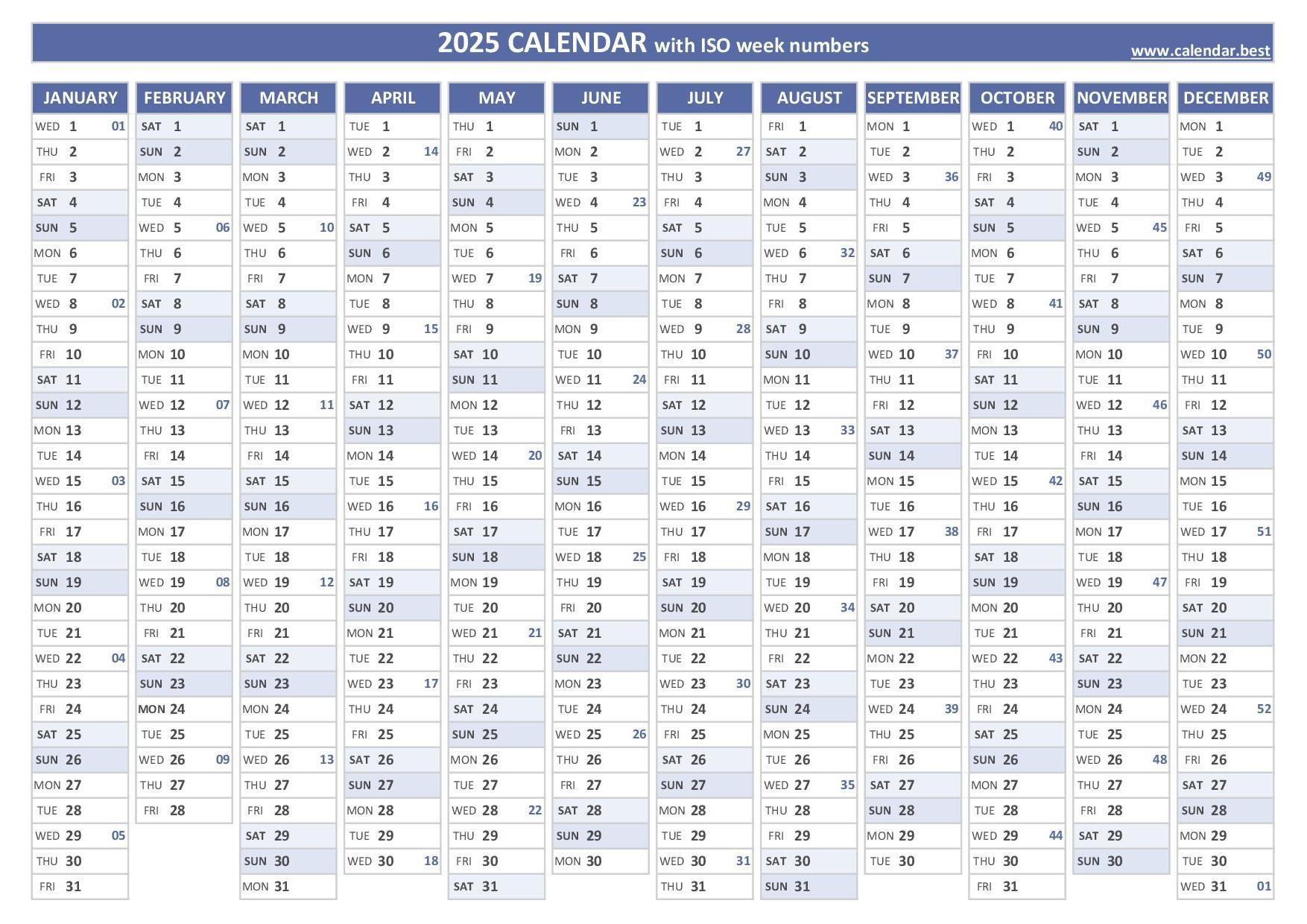 2025 Calendar Weeks List Jania Constanta