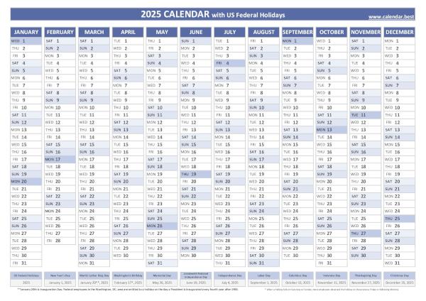 2025 yearly calendar with holidays