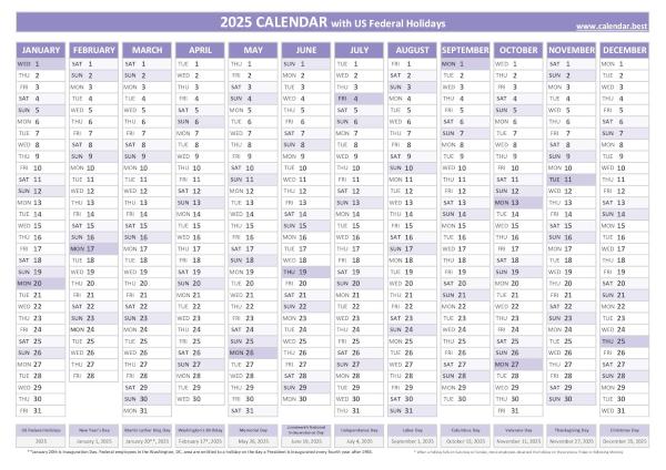 2025 yearly calendar with holidays