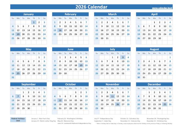2026 calendar with holidays