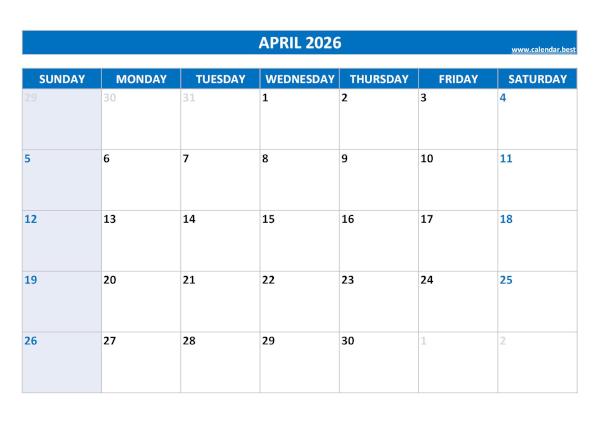 April 2026 calendar printable with federal holidays, free download, blue template April calendar 2026 with holidays