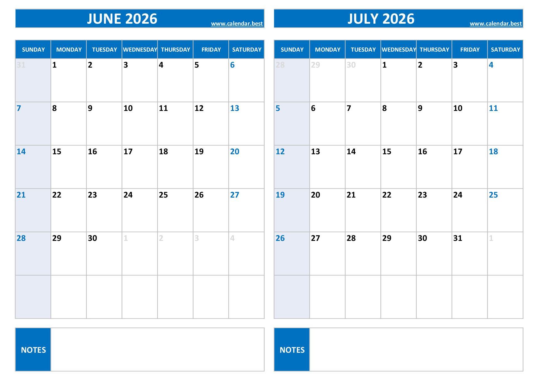 Printable June and July 2026 Calendar Free PDF JPG Downloads Printable June and July 2026 Calendar Free PDF JPG Downloads