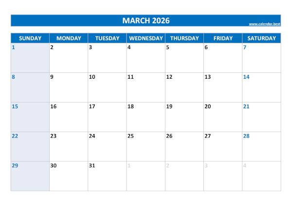 March 2026 calendar printable with federal holidays, free download, blue template March calendar 2026 with holidays