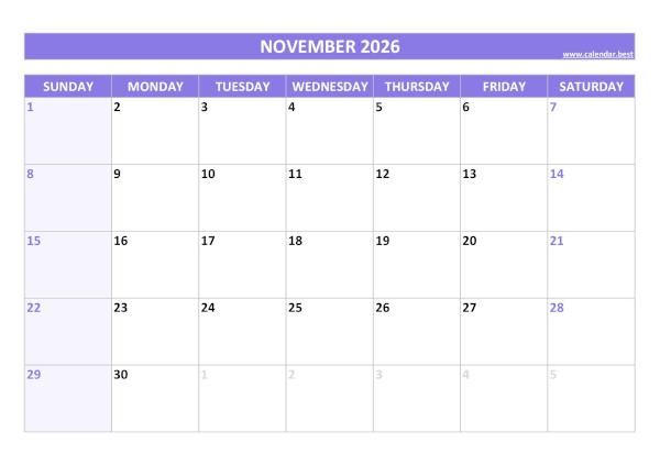 November calendar 2026