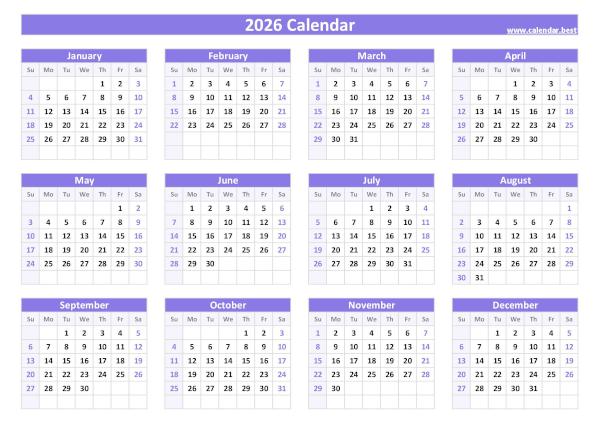 2026 calendar