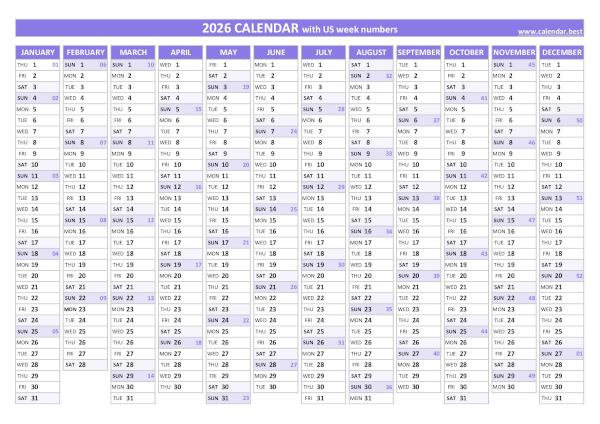 2026 calendar with week numbers