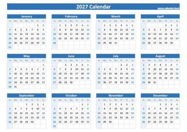 2027 calendar