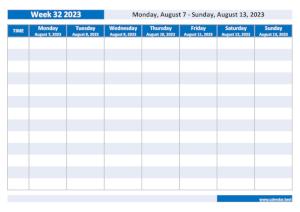 Weekly calendar to print: week 32 2023.