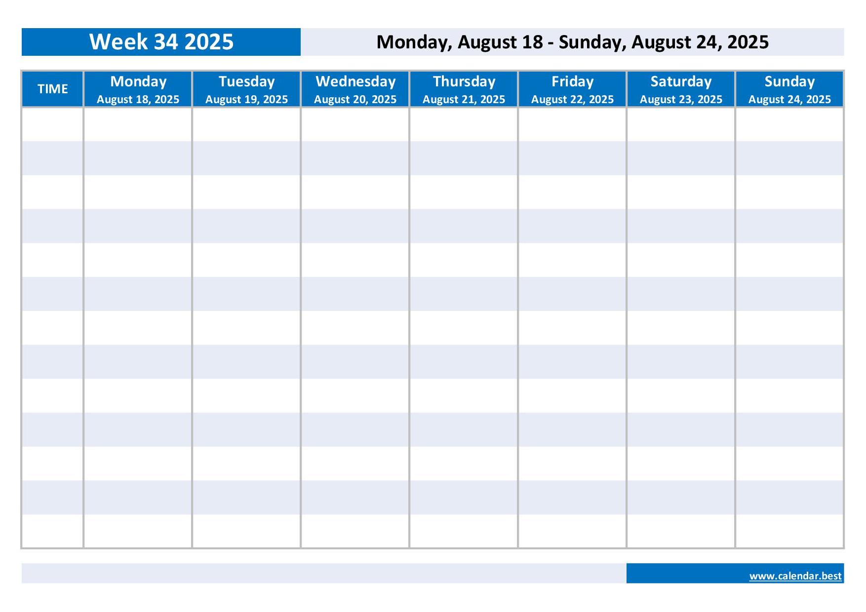 Calendar Week 34 In 2025