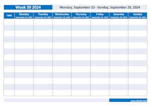 Weekly calendar to print: week 39 2024.