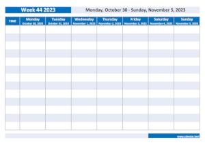 Weekly calendar to print: week 44 2023.