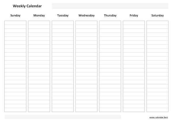 Blank weekly calendar printable (white template)