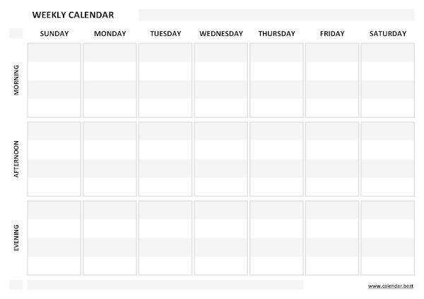 Weekly calendar printable (white template)